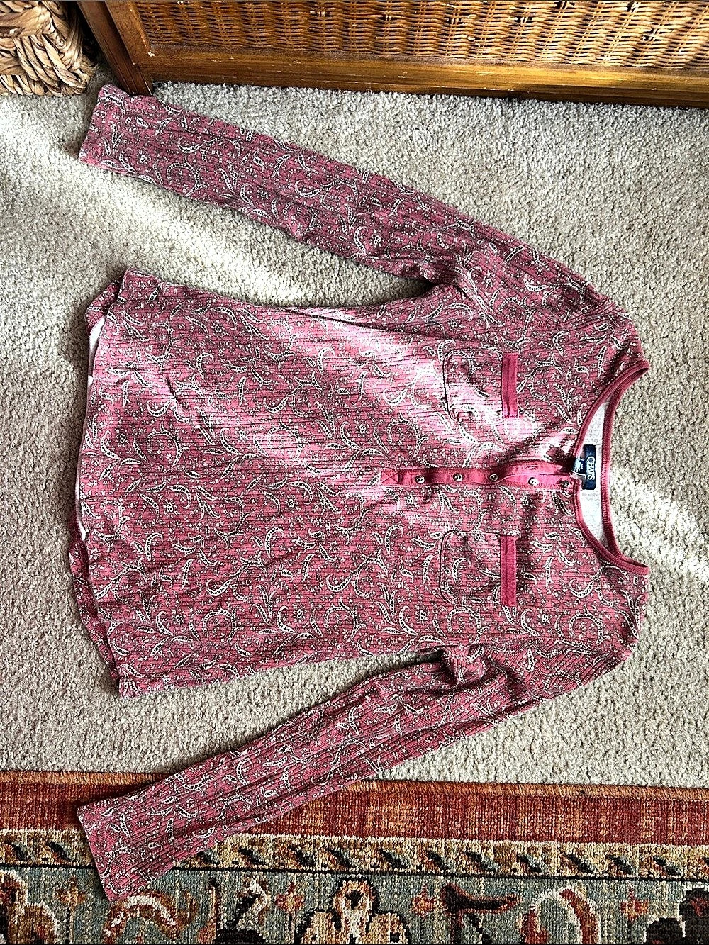 Chaps Paisley Button Down Pink Large